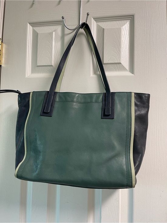 Fossil Handbags - Fossil Green and Black Leather Tote with Cream Trim